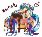  candy doughnut finger_in_mouth finger_suck finger_sucking food fruit grapes hatsune_miku lollipop long_hair orange_eyes sitting strawberry striped striped_legwear swirl_lollipop thigh-highs thighhighs twintails very_long_hair vocaloid 