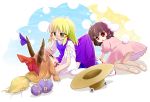  all_fours animal_ears barefoot black_hair blonde_hair bow brown_hair bunny_ears bunny_tail cheek_pinching child gourd hair_bow hat hat_removed headwear_removed horn_ribbon horns ibuki_suika inaba_tewi looking_back morioka_itari moriya_suwako multiple_girls open_mouth orange_hair pinching red_eyes ribbon sitting skirt skirt_lift tail tears touhou wrist_cuffs 