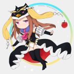  animal_hat apple bird black_legwear boots brown_hair chibi food fruit hat knt31 long_hair mawaru_penguindrum outstretched_arms penguin princess_of_the_crystal purple_eyes solo takakura_himari thigh-highs thigh_boots thighhighs tsuzuya_(knt31) violet_eyes 