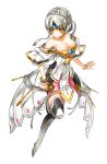  1girl armor armored_dress artist_request bare_shoulders black_legwear boots bracelet braid breasts cape cleavage crown dress elsword eve_(elsword) facial_mark forehead_mark frills gem jewelry no_nose official_art photoshop ress short_hair source_request thigh-highs thighhighs white_background white_hair yellow_eyes 