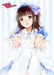  alice_(wonderland)_(cosplay) alice_in_wonderland apron bow brown_eyes brown_hair cosplay dress foreshortening kaiga long_hair pantyhose seiyuu solo tamura_yukari 