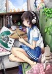  absurdres bad_id barefoot bird book cat cup hatsune_miku headphones highres original paintbrush painting plant poorly_drawn sakuraba_hikaru_(artist) vocaloid 