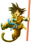  dragon_ball monkey_tail pole rope shiseriya simple_background smile son_gokuu spiked_hair spiky_hair tail teeth wristband 