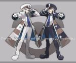  bad_id belt coat frown gloves grey_eyes grey_hair hat kudari_(pokemon) male multiple_boys necktie nobori_(pokemon) pants peaked_cap pointing pokemon pokemon_(game) pokemon_black_and_white pokemon_bw smile sumizuki 