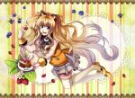  animal_ears bare_shoulders blonde_hair blue_eyes blueberry bow bracelet cake cat_ears cupcake food fruit headset jewelry long_hair open_mouth seeu shoes skirt smile solo strawberry thigh-highs thighhighs very_long_hair vocaloid white_legwear zettai_ryouiki 