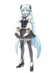  ankle_boots armlet bangs black_legwear blue_eyes blue_hair bow detached_sleeves headset long_hair microphone official_art open_mouth ring_suzune skirt suzune_ring thigh-highs thighhighs very_long_hair vocaloid wrist_cuffs 