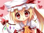  animal_ears ascot blonde_hair blush cat_ears cat_tail chibi dress flandre_scarlet hane. hat hat_with_ears heart heart-shaped_pupils kemonomimi_mode open_mouth red_dress red_eyes ribbon shirt side_ponytail solo symbol-shaped_pupils tail tail_ribbon the_embodiment_of_scarlet_devil touhou wings 