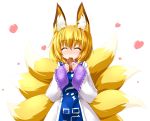  animal_ears blonde_hair blush food foxgirl kazami_karasu multiple_tails short_hair tail touhou yakumo_ran 