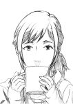  eve_no_jikan face hands monochrome mug ponytail sammy_(eve_no_jikan) sleeves_past_wrists traditional_media 