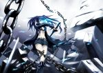  absurdres belt bikini_top black_hair black_rock_shooter black_rock_shooter_(character) blue_eyes blue_fire blue_flame boots chaigidhiell chain chains checkered checkered_floor fire highres navel scar shorts solo stitches sword twintails weapon 