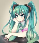  aqua_hair chin_rest face green_eyes hatsune_miku long_hair moccy necktie solo twintails vocaloid 