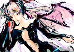  artist_request bat_wings bridal_gauntlets cleavage collarbone hatsune_miku midriff pink_hair sketch vocaloid wings wink 