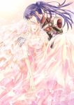 blonde_hair blue_hair carrying closed_eyes couple dress earrings eyes_closed gloves jewelry kaoru macross macross_frontier macross_frontier:_sayonara_no_tsubasa military military_uniform pilot_suit princess_carry s.m.s. saotome_alto sheryl_nome smile uniform wedding_dress 