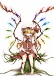  barefoot blonde_hair bow dress flandre_scarlet flower hat highres red_eyes ribbon rose side_ponytail sitting skirt solo tepes the_embodiment_of_scarlet_devil thorns touhou vines wings wrist_cuffs 