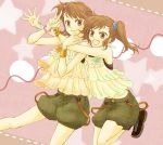  brown_eyes brown_hair flower futami_ami futami_mami idolmaster idolmaster_2 jewelry maru_(memoriatechnica) siblings side_ponytail sisters twins v 