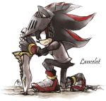 kneeling profile red_eyes shadow_the_hedgehog signature solo sonic_and_the_black_knight sonic_the_hedgehog sword weapon yu_da-young 