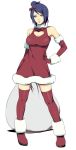  bare_shoulders blue_hair boots bow breasts christmas cleavage cleavage_cutout dress elbow_gloves gloves hair_bow hairbow hand_on_hip heart heart_cleavage_cutout heart_cutout hips konan naruto noro_(king) red_legwear santa_costume short_dress solo standing thigh-highs thighhighs yellow_eyes 