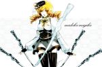  artist_request beret blonde_hair corset detached_sleeves drill_hair fingerless_gloves gun hat mahou_shoujo_madoka_magica rifle skirt solo source_request thighhighs tomoe_mami weapon yellow_eyes 
