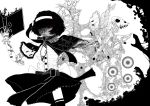  abstract absurdres alice_margatroid black_hair book capelet cross doll_joints eyes glowing glowing_eyes hair_over_one_eye hairband hands highres monochrome red_eyes skull solo spot_color teihen_no_kimura touhou 