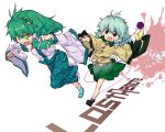  detached_sleeves green_eyes green_hair hair_ornament hair_tubes hat hat_removed headwear_removed kochiya_sanae komeiji_koishi multiple_girls sawayaka_samehada subterranean_animism touhou 