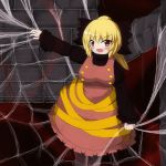  blonde_hair bow commentary_request fang hair_bow highres kurodani_yamame seo_haruto silk spider_web touhou 