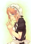  blush face glasses hands hands_together hat maid open_mouth orange_hair original smile solo zama_masaaki 