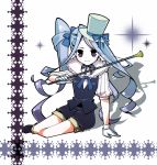  aki_saito baton blue_hair gloves grey_eyes hat original saitou_aki side_ponytail sitting solo stick top_hat 