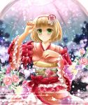  bad_id blonde_hair blush flower green_eyes hairband japanese_clothes kimono moriyama_shiemi open_mouth puracotte short_hair 