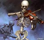  bow_(instrument) broccoli denchi dimension_zero electric_guitar guitar instrument looking_at_viewer looking_away ribs skeleton standing teeth violin 