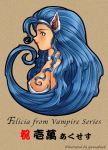  blue_hair bust capcom cat_ears choker felicia gansakuoh long_hair profile solo source_request vampire_(game) 
