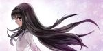  akemi_homura black_hair capelet hairband long_hair magical_girl mahou_shoujo_madoka_magica profile purple_eyes ribbon solo violet_eyes yuki_(siroikona) 
