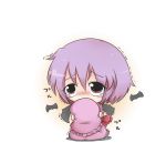  bat bat_wings blush chibi covering covering_face covering_mouth dekasudachin dress hat hat_removed headwear_removed pink_dress pink_eyes pink_hair remilia_scarlet short_hair shy sitting solo tears touhou trembling wings 
