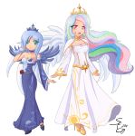  bare_shoulders blue_hair celestia_(my_little_pony) choker dress green_eyes high_heels highres human long_hair luna_(my_little_pony) multicolored_hair multiple_girls my_little_pony my_little_pony:_friendship_is_magic my_little_pony_friendship_is_magic open_mouth personification pink_eyes rainbow_hair seiryuga shoes siblings sisters sparkle tiara transparent_background wings 