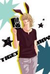  animal_ears barnaby_brooks_jr blonde_hair book bunny_ears dark_persona glasses green_eyes hand_in_pocket jewelry kemonomimi_mode lipstick_mark male necklace solo tiger_&amp;_bunny toujours_ensemble_chien 