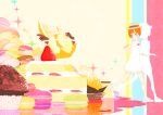  cake cupcake dessert food fork fruit green_eyes hat ice_cream koto_(kotocotton) macaron orange_hair original pudding shoes short_hair short_shorts shorts silhouette sneakers solo sparkle strawberry 