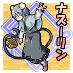 basket dress jewelry long_tail mouse mouse_ears mouse_tail nazrin necklace roah silver_hair smile tail touhou