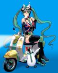  aqua_eyes aqua_hair bad_id bird boots contemporary detached_sleeves fingerless_gloves gloves hatsune_miku helmet long_hair masao motor_vehicle necktie penguin popsicle scooter shorts sitting solo thigh-highs thigh_boots thighhighs twintails union_jack unzipped vehicle very_long_hair vocaloid 