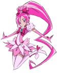  arudebido boots bow brooch choker cure_blossom dress earrings elbow_gloves gloves hair_ribbon hanasaki_tsubomi heart heartcatch_precure! highres jewelry long_hair magical_girl pink_eyes pink_hair ponytail precure ribbon smile solo thigh-highs thigh_boots thighhighs white_legwear 