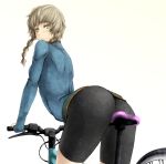  ass bicycle bike_shorts braid brown_hair jacket shinon_(artist) shinon_(tokage_shuryou) steins;gate 