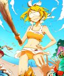  bikini blindfold blonde_hair cloud club food fruit hair_ornament hair_ribbon hairclip hatsune_miku heart kagamine_len kagamine_rin kaito long_hair megurine_luka meiko multiple_girls ribbon short_hair sky smile soramu swimsuit vocaloid watermelon weapon 