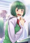  aerodog amami_haruka bad_id blush brown_hair computer eating food food_on_cheek food_on_face green_hair hair_ribbon highres idolmaster inu_(aerodog) mole multiple_girls open_mouth otonashi_kotori red_eyes ribbon short_hair smile sweet_potato 