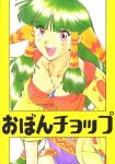  90s :d artist_request bangs blunt_bangs cover cover_page feena grandia grandia_i green_hair hair_ornament hair_tubes jewelry jpeg_artifacts kaneko_toshiaki necklace open_mouth pink_eyes smile solo 