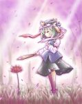  flower green_hair hat rod_of_remorse shikieiki_yamaxanadu short_hair skirt solo spider_lily touhou viva!! 