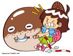  ahoge backpack bag brown_hair fish fishing_line pufferfish randoseru umihara_kawase umihara_kawase_(character) 