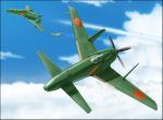  cloud condensation_trail contrail flying kyuushuu_j7w_shinden military original propeller shoki_(tel) sky world_war_ii wwii 