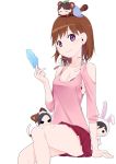  anegasaki_nene animal_costume breasts brown_hair casual chibi cleavage highres kobayakawa_rinko kugatsu_takaaki love_plus mole popsicle short_hair takane_manaka 