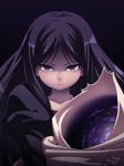  dark face holding pandora_(saint_seiya) purple_eyes purple_hair saint_seiya serious solo tasaka_shinnosuke 