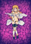  1girl armor blonde_hair blue_eyes blush cape cosplay dakimakura elspeth_tirel embarrassed flower_bed greaves hair_ornament hairclip headband highres kousaka_kirino kuso_otoko long_hair lying magic:_the_gathering navel no_shoes on_back ore_no_imouto_ga_konna_ni_kawaii_wake_ga_nai pauldrons solo thigh-highs 