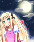  bad_id blonde_hair casual eating green_eyes hua long_hair lotte_no_omocha! moon mooncake pointy_ears tail twintails 