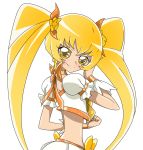  blonde_hair bow choker cure_sunshine hair_ribbon heartcatch_precure! long_hair looking_back magical_girl midriff myoudouin_itsuki precure ribbon sinko_(sinsin) smile solo twintails wrist_cuffs yellow_eyes 